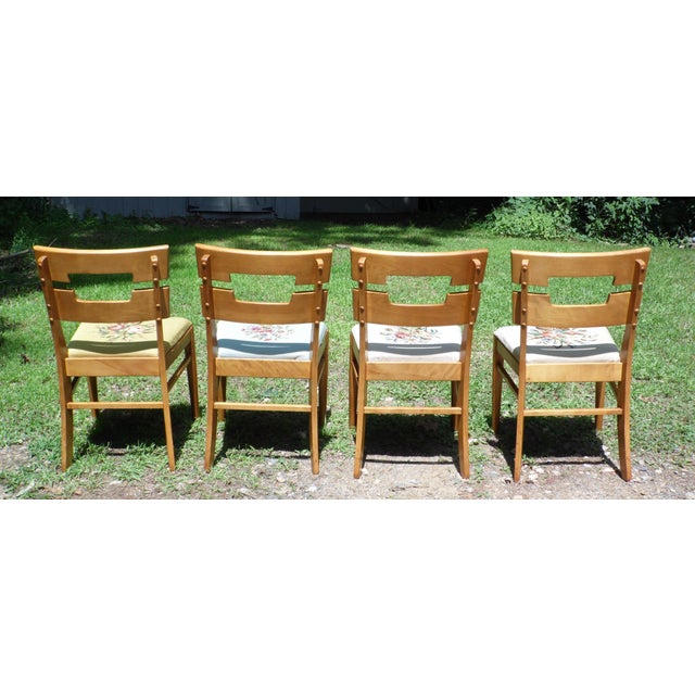 Vintage Set of 4 Mid Century Modern Temple Stuart Dining Chairs Needlepoint For Sale - Image 10 of 12