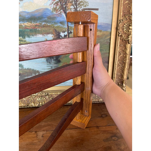 Vintage Wooden Swing-Arm Wall-Mounted Quilt or Towel Rack in Likely Oak and Mahogany. For Sale In Seattle - Image 6 of 10