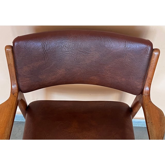 Modern Teak and Brown Leather Armchairs in Erik Buch Style For Sale - Image 10 of 11