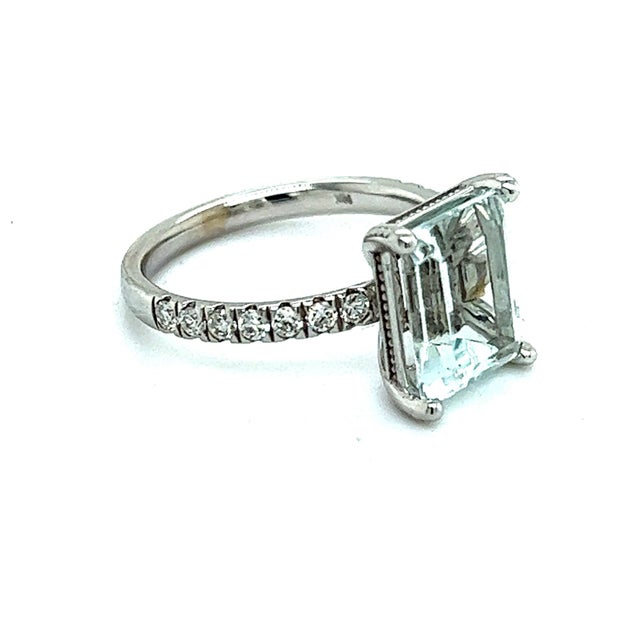 2010s Natural Aquamarine Diamond Ring 14k W Gold 3.18 TCW Certified For Sale - Image 5 of 8