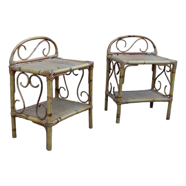 Italian Bamboo Bedside Tables, 1950s, Set of 2 For Sale