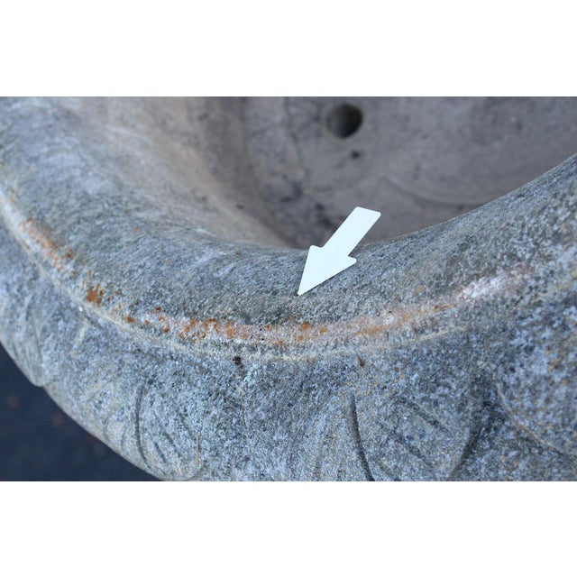 Vintage Pair Of Carved Granite Three Piece Garden Urns On Pedestals For Sale - Image 18 of 18