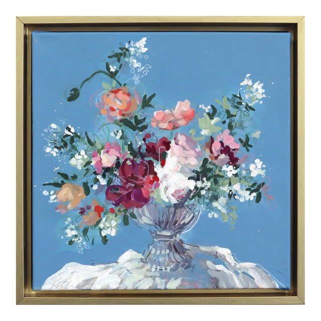 Local Blooms - Framed Abstract Colorful Still Life Mixed Media Art on Canvas Original Artwork by Kellie Newsome For Sale