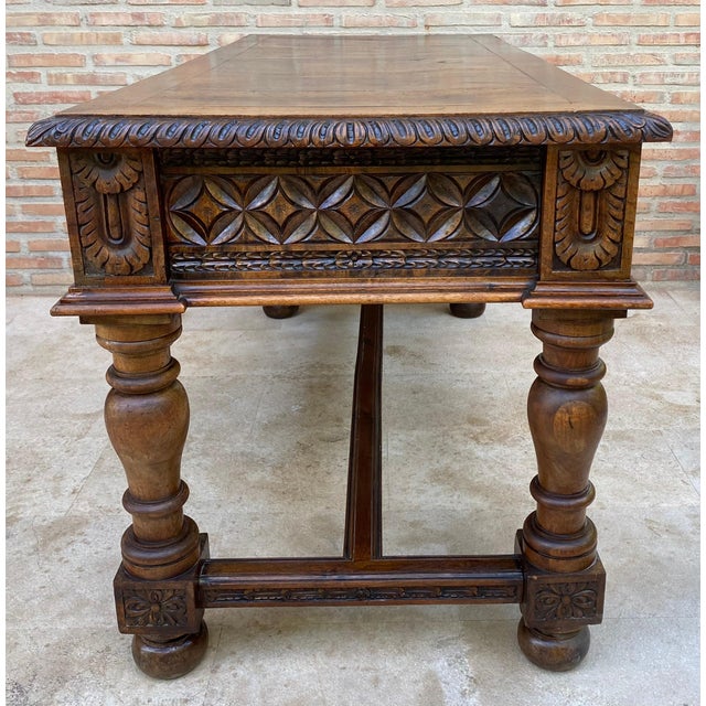 19th Century Spanish Walnut Desk with Two Drawers & Strong Legs, 1890s For Sale - Image 10 of 18