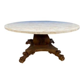 Antique Mahogany Lion's Paw Dining Table With Contemporary Table Top For Sale