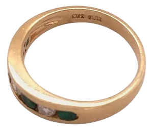 14 Karat Gold Ring or Wedding Band Seven-Stones Emerald and Diamond .36tdw