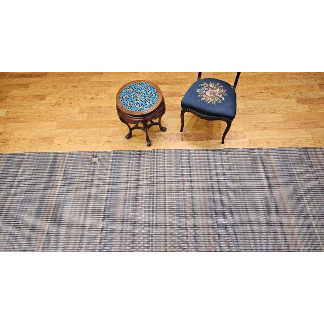 Antique American Amish Rag Runner, Handwoven Wool & Cotton, Stripe Pattern, Gray, 3x15 For Sale - Image 4 of 16