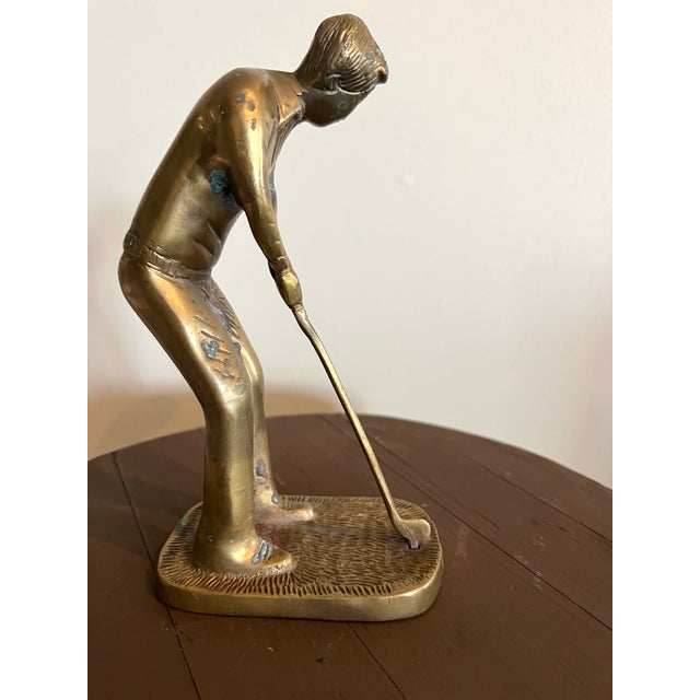 Metal Vintage Brass Golfer Sculpture For Sale - Image 7 of 10