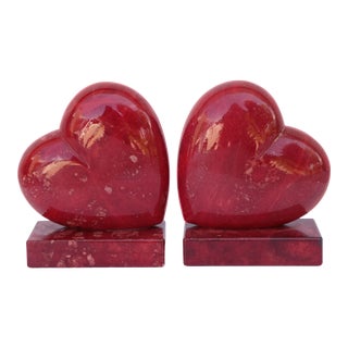 Italian Alabaster Stone Heart Bookends - a Pair For Sale