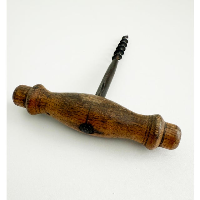 French Antique Wood and Steel Cork Screw For Sale - Image 3 of 6