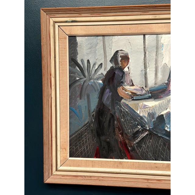 Mid-Century Modern Eric Lo, Figures in Traditional Attire, 1950s, Oil on Canvas, Framed For Sale - Image 3 of 15