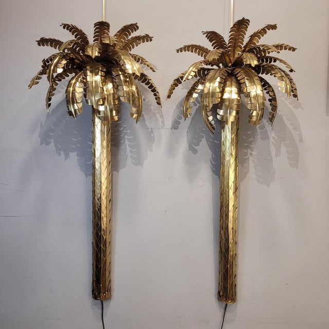 Metal Palm Tree Lamps in Gilt Brass by Christian Techoueyres for Maison Jansen, France, 1970s, Set of 2 For Sale - Image 7 of 18