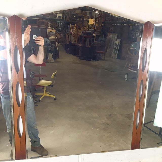 MCM Sculptural Walnut Tri-Fold Mirror For Sale - Image 9 of 11