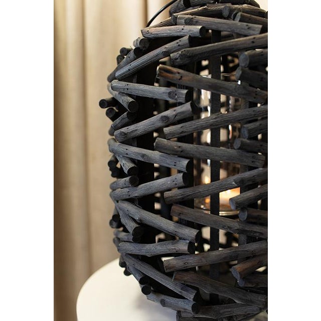 Organic Modern Black Wood Twig Lantern For Sale - Image 4 of 5