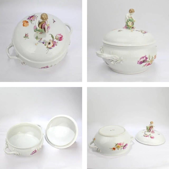Ceramic Antique KPM Royal Berlin Porcelain Hand-Painted Tureen with Cornucopia & Cherub For Sale - Image 7 of 11