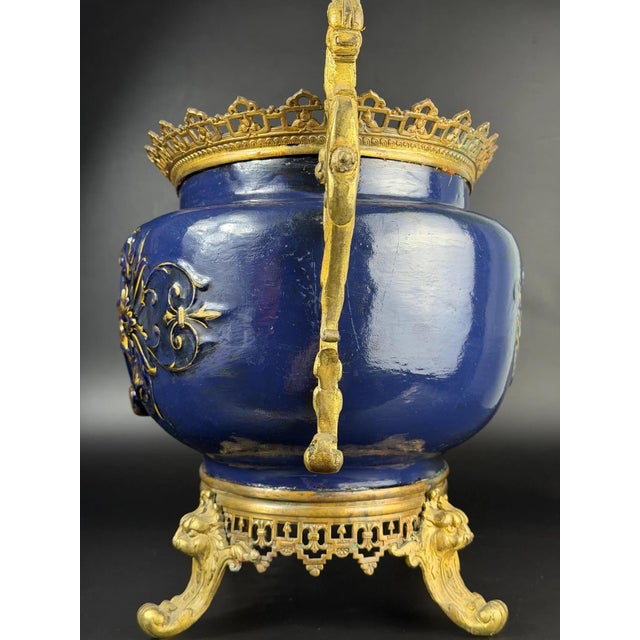 Metal Large Bronze-Mounted Jardiniere with Glass Portrait Medallion by Édouard Gilles For Sale - Image 7 of 17