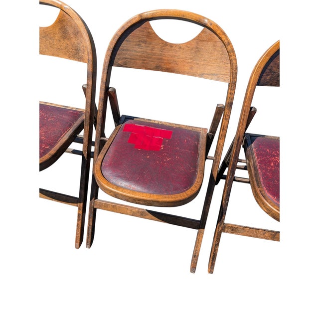 Industrial Set of 6 Vintage Acme Chair Company Walnut Folding Chairs + 2 Parts Chairs For Sale - Image 3 of 12
