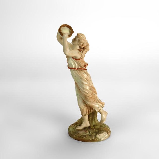 Royal Worcester English Royal Worcester Porcelain Figure of Classical Woman & Tambourine C1890 For Sale - Image 4 of 9