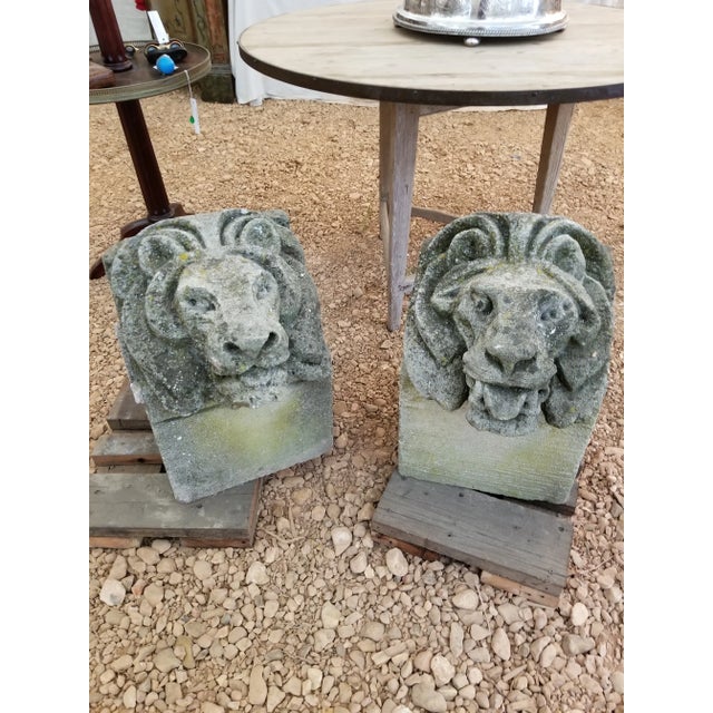 Pair of Antique Carved Granite Lion Heads For Sale - Image 11 of 12