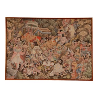 Mid Century Asian Oil Painting Javanese Indonesian Carnival on Bali (Ubud) Hand Painted on Linen Framed Tariff Free Delivery For Sale