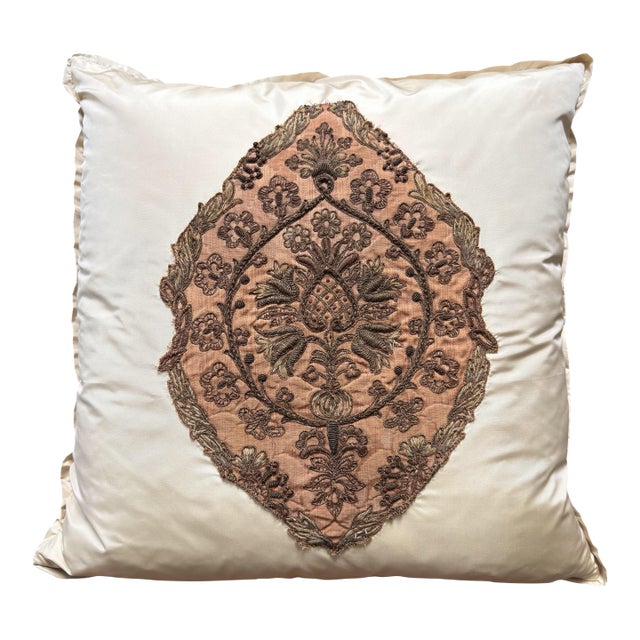 Antique 18th C Needlepoint Textile Now a Designer Silk Pillow For Sale