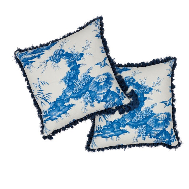 Contemporary Schumacher Shengyou Toile Pillow in Blue For Sale In Charlotte - Image 6 of 8