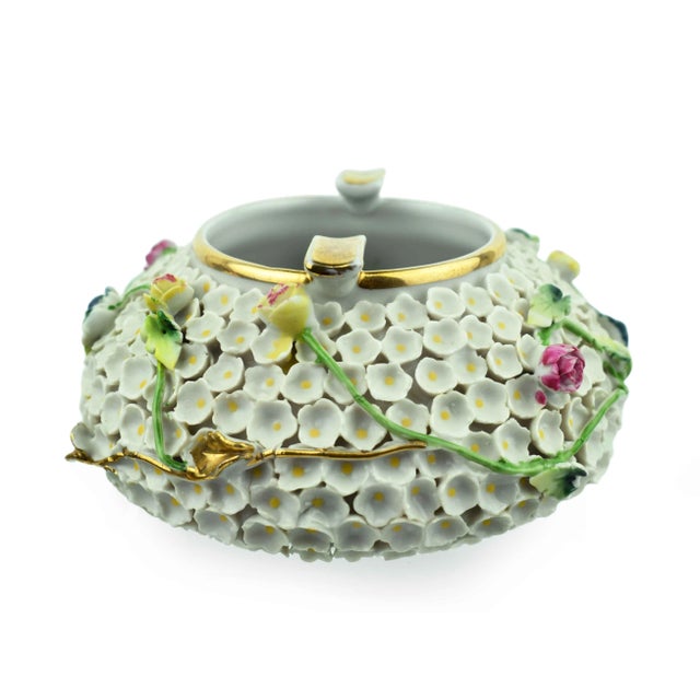 Victorian Vintage Kalk Porcelain Ashtray Intricate Floral Design Germany For Sale - Image 3 of 8