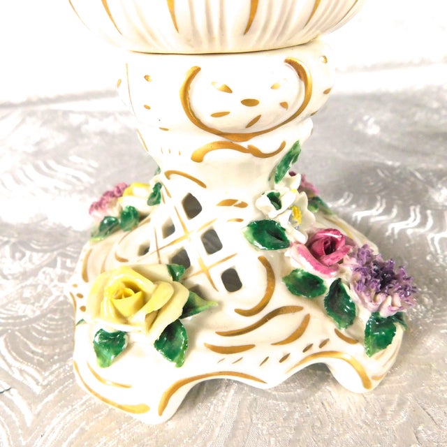 Dresden Footed Bowl With Angels and Three Dimensional Flowers For Sale - Image 15 of 18