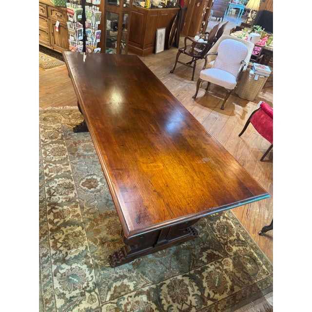 Wood Antique Carved Trestle Table For Sale - Image 7 of 15
