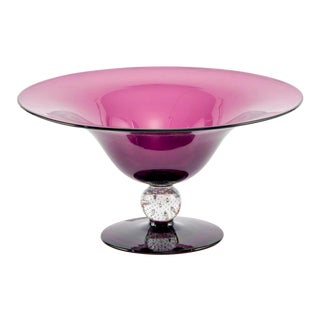 1950s Italian Pairpoint Amethyst Glass Footed Center Bowl For Sale