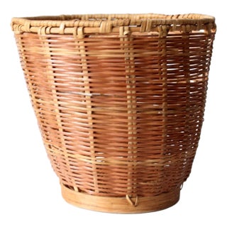 Vintage Woven Bamboo Basket For Sale