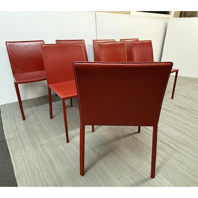 Italian Oxblood Leather Dining Side Chairs, Set of Eight For Sale - Image 11 of 12