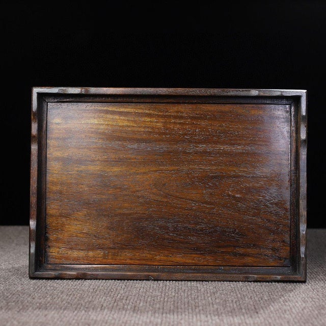 Art Deco 1990s Hand-Carved Huanghuali Rectangular Tea Tray With Raised Rim For Sale - Image 3 of 8