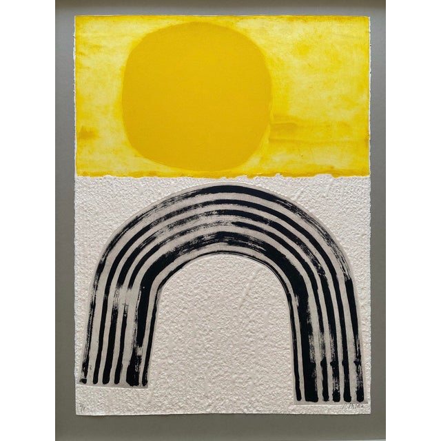 Raoul Lazar Vintage 1974 French Mid Century Modernist " Arc Jaune " Limited Edition Framed Signed Fine Art Embossed Aquatint Etching Print For Sale - Image 14 of 18
