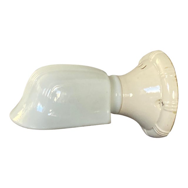 1920s Art Deco White Porcelain Bathroom Wall Sconce, White Glass Shade For Sale