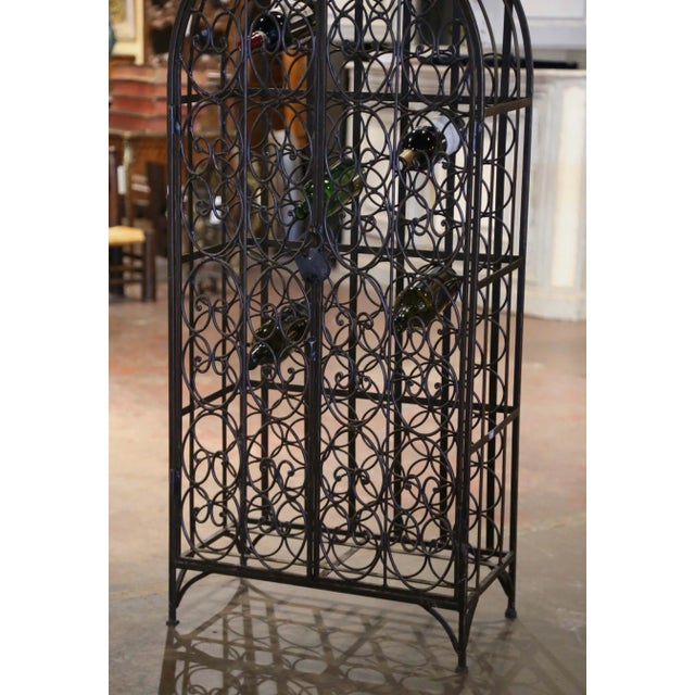 Mid-Century French Iron Sixty-Eight Bottle Wine Rack With Lock and Keys For Sale - Image 4 of 9
