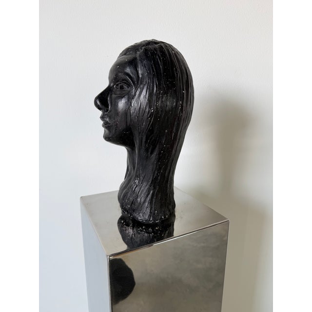 1980s Vintage Postmodern Female Bust Sculpture on Chrome Pedestal For Sale - Image 15 of 16