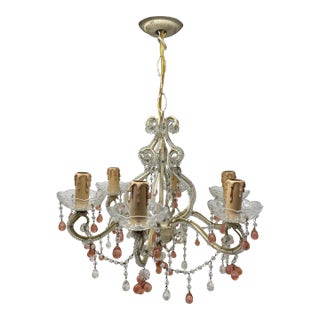 Italian Beaded Glass 6 Light Chandelier With Rose Grape Drops C1960's For Sale