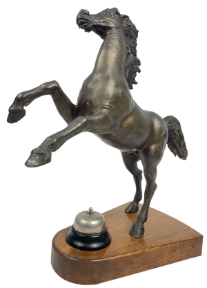 Bronze Horse Sculpture with Walnut Base and Reception Bell, 1940s