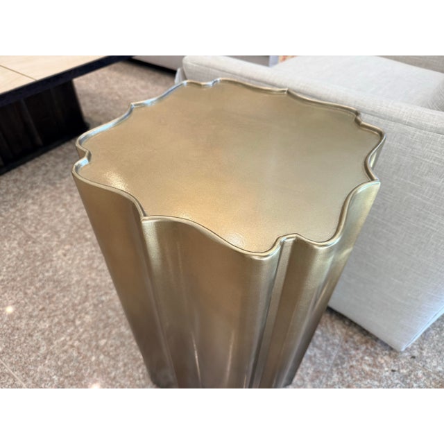 Modern Gold Sculptural Fluted Accent Modern Drum Pedestal Table For Sale - Image 3 of 7