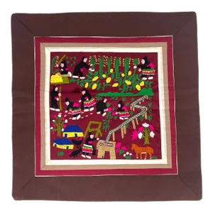 Laos Hmong Story Pillow Cover with Hand Embroidered Garden Scene