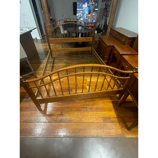 Coastal Vintage Ethan Allen Solid Wood Spindle Sleigh Bed Frame – Queen, Classic Colonial Style For Sale - Image 3 of 6