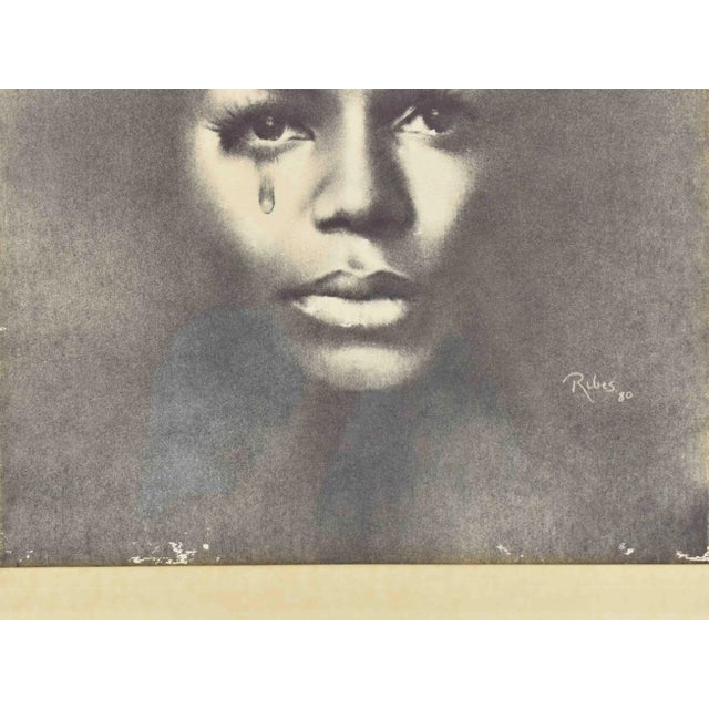 Mid-Century Modern Late 20th Century Woman Face Portrait Print With Chrome Frame For Sale - Image 3 of 6