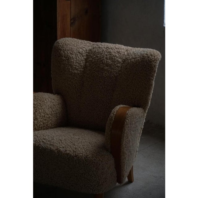 Danish Modern Art Deco Lounge Chairs in Shearling Lambswool & Elm, 1940s, Set of 2 For Sale - Image 15 of 18