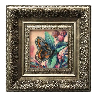Framed Original Small Blue Butterfly Oil Painting by Valeriya Serova For Sale