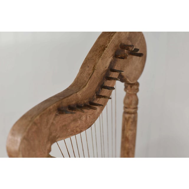 Vintage Celtic Irish Table Harp Carved Painted With Floral Decoration For Sale - Image 12 of 15
