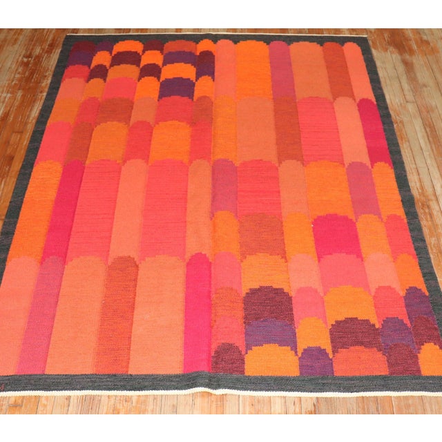Mid-Century Modern Vintage Zabihi Collection Swedish Kilim Dramatic Irma Kronlund - 6'6" x 8'7" For Sale - Image 3 of 10