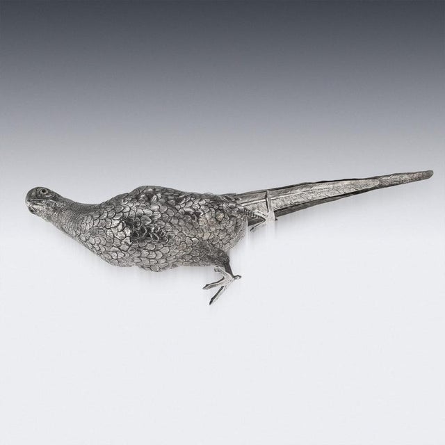 Antique German Silver Pheasant Statues, 1900, Set of 2 For Sale - Image 13 of 18