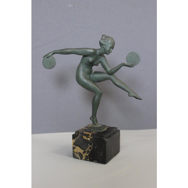 Green Art Deco Cast Iron Dancer Babbitt by Derenne, 1930 For Sale - Image 8 of 13
