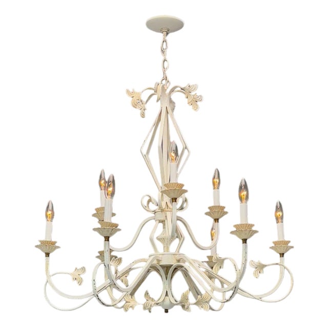 Mid Century Modern, White Painted Iron, Large Chandelier, Usa, 1960s For Sale